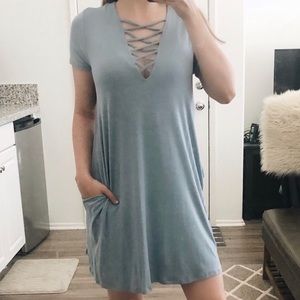 Blue Strappy Dress With Pockets